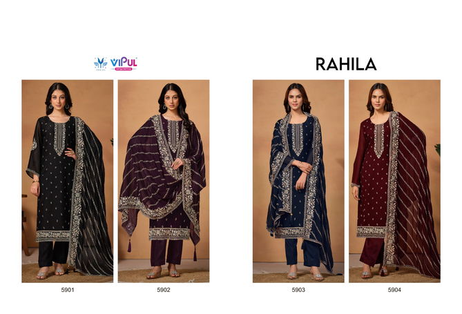 Rahila By Vipul 5901 To 5904 Embroidery Silk Georgette Salwar Kameez Wholesale Market In Surat 